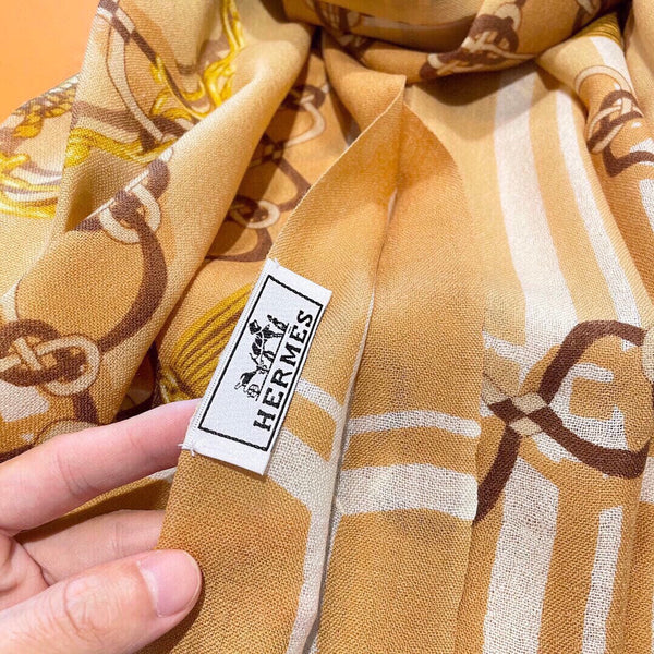 PRINTED SCARF 200 CM IN GOLDEN YELLOW MIX COLORFUL CASHMERE 393003