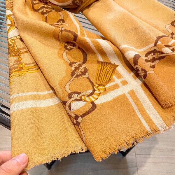 PRINTED SCARF 200 CM IN GOLDEN YELLOW MIX COLORFUL CASHMERE 393003