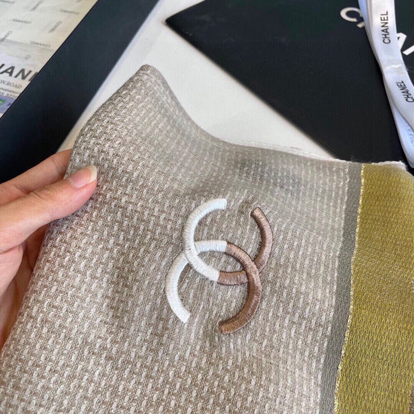 Sciarpa CC 200 cm in misto cashmere marrone chiaro giallo bianco avorio 413836