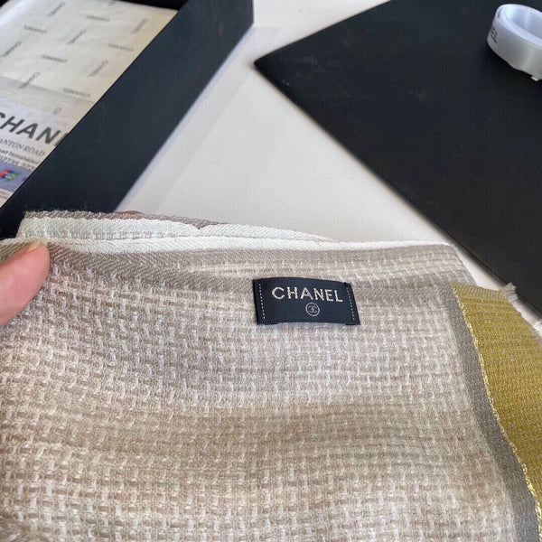 Sciarpa CC 200 cm in misto cashmere marrone chiaro giallo bianco avorio 413836