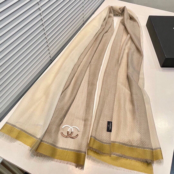 Sciarpa CC 200 cm in misto cashmere marrone chiaro giallo bianco avorio 413836