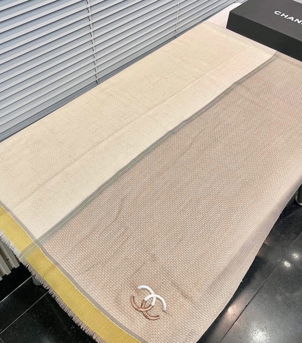 Sciarpa CC 200 cm in misto cashmere marrone chiaro giallo bianco avorio 413836