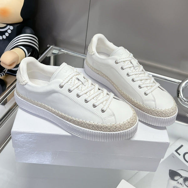 CHLOÉ TELMA LACE-UP SNEAKER IN WHITE LAMBSKIN AND RAFFIA