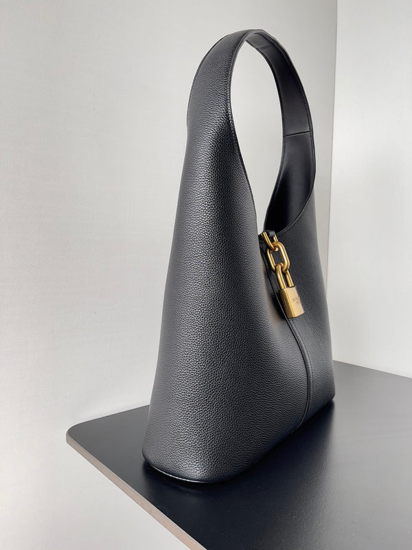 GOLD LOCKER SHOULDER BAG 62 IN BLACK CALFSKIN