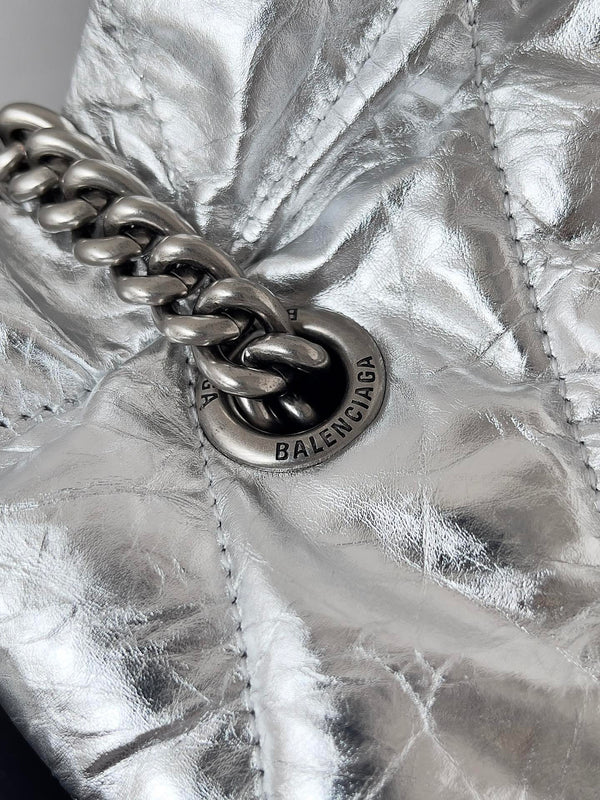 CRUSH SMALL TOTE BAG 26 IN SILVER QUILTED CALFSKIN SILVER HARDWARE