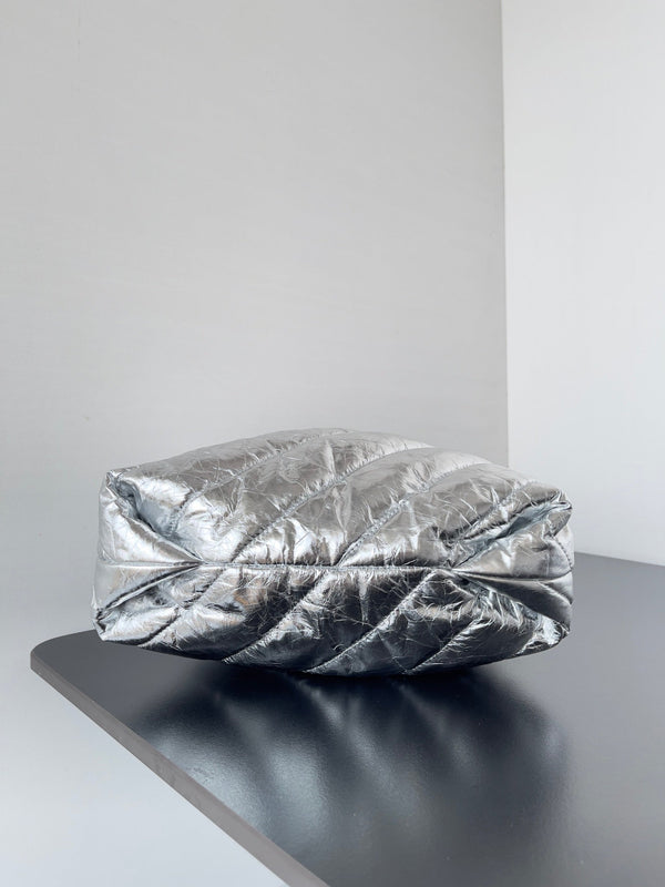 CRUSH SMALL TOTE BAG 26 IN SILVER QUILTED CALFSKIN SILVER HARDWARE