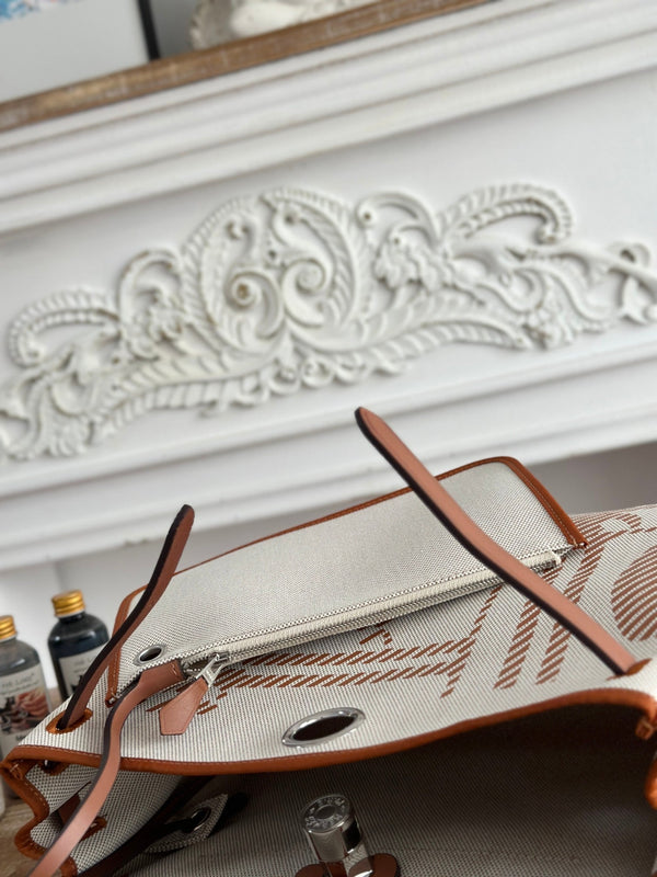 BOLSO HERBAG ZIP 31 RETOURNE BAG IN OFF-WHITE MIX BROWN H VIKING CANVAS AND COWHIDE