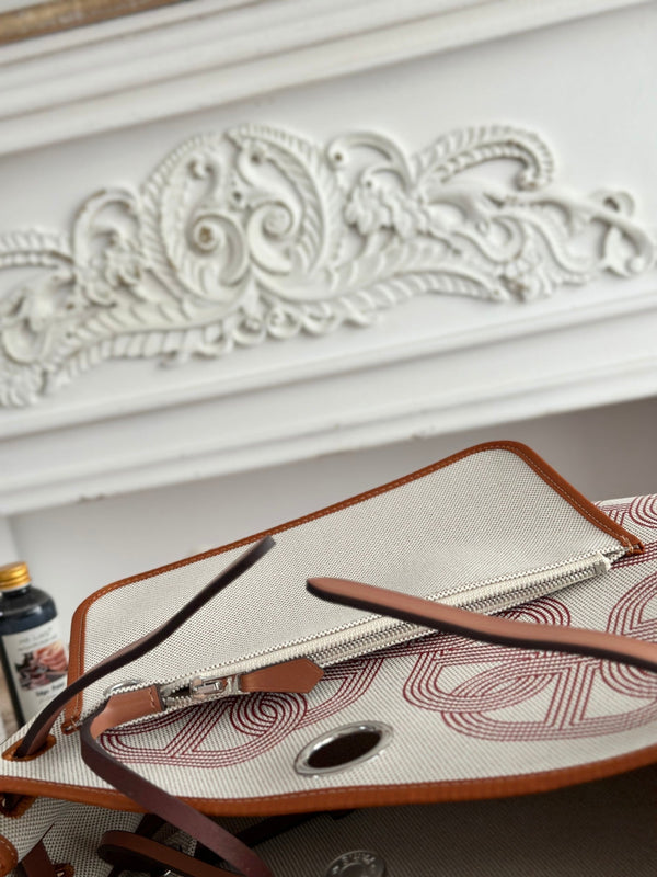 HERBAG ZIP 31 LAQUERED BAG IN OFF-WHITE MIX RED H PLUME CANVAS