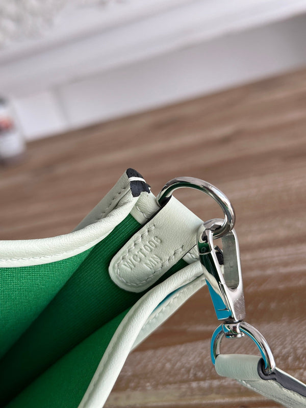 MINI NEO 17 EVELYNE BAG IN SKY BLUE CANVAS AND WHITE CALFSKIN