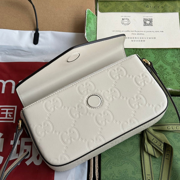 BORSA A TRACOLLA SUPER MINI 21 IN PELLE DI VITELLO GOFFRATA BIANCA