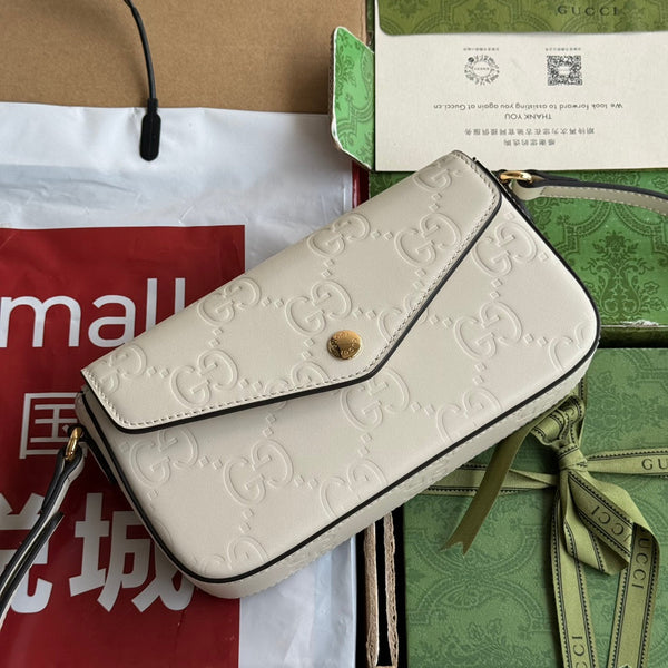 BORSA A TRACOLLA SUPER MINI 21 IN PELLE DI VITELLO GOFFRATA BIANCA