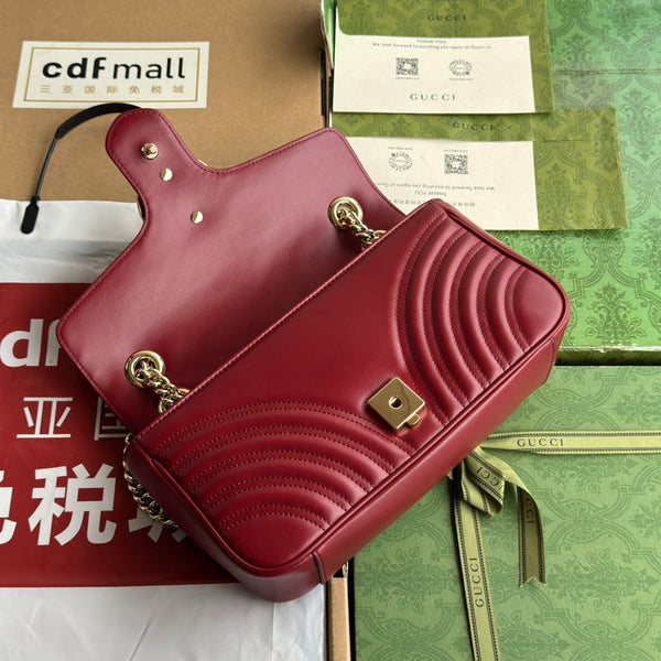 gg marmont 26cm dark red calfskin gold hardware
