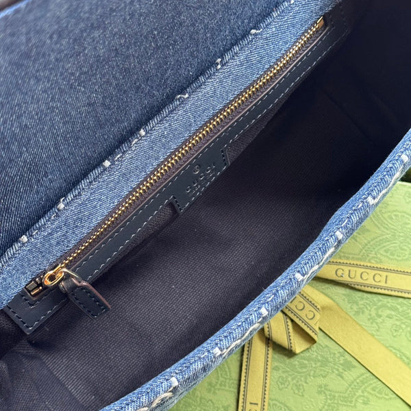 gg marmont 26cm blue monogram denim gold hardware