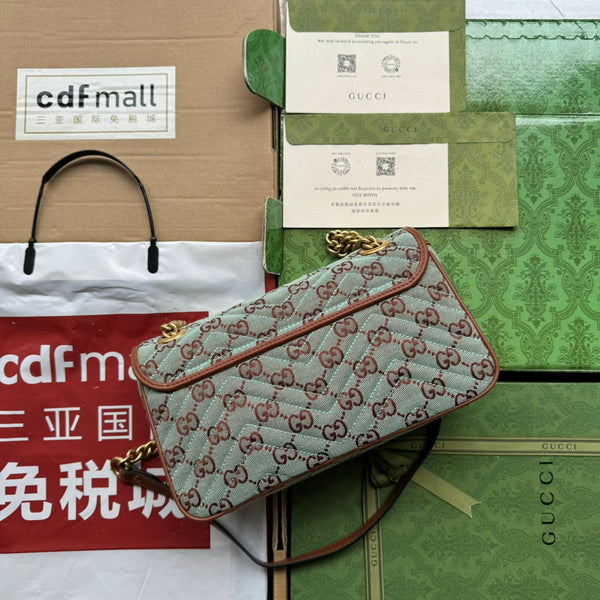 gg marmont 26cm chocolate blue monogram canvas gold hardware