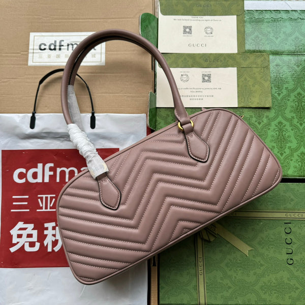 gg marmont medium top handle 35cm nude calfskin gold hardware