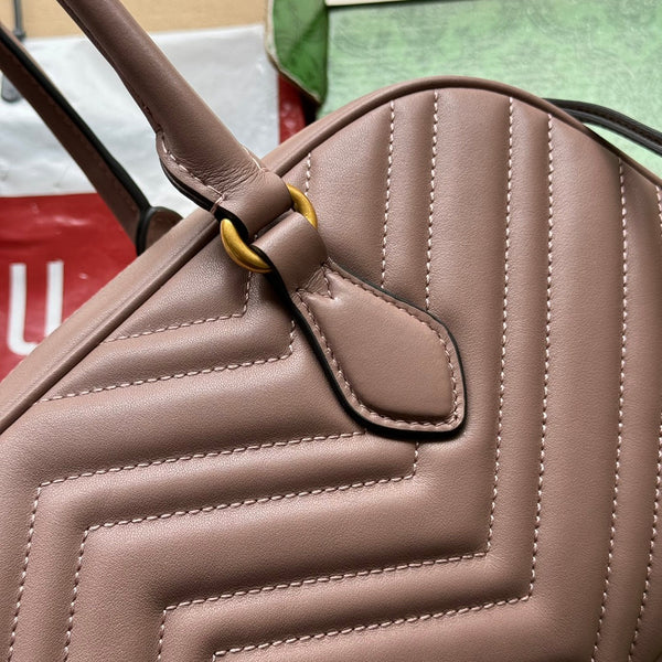 gg marmont medium top handle 35cm nude calfskin gold hardware