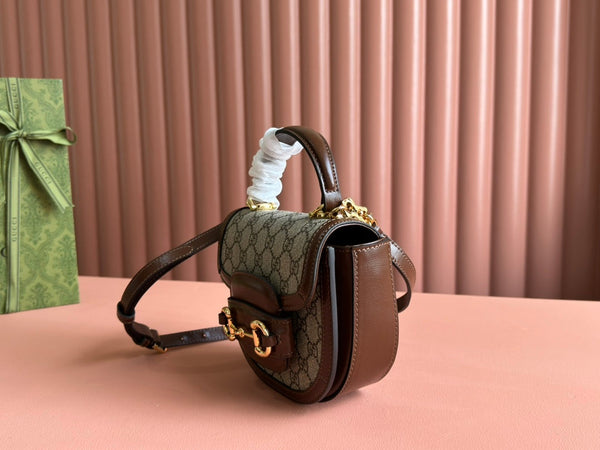 Borsa Gucci Horsebit in pelle marrone mix ebano 239810