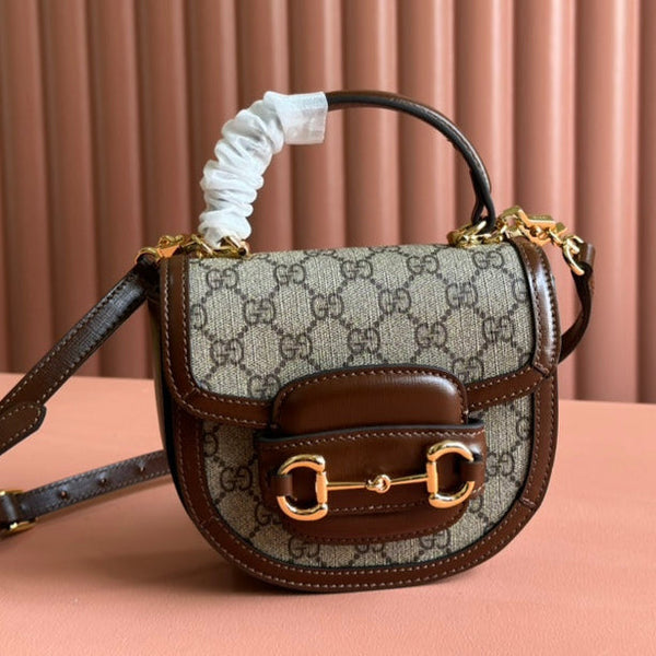 Borsa Gucci Horsebit in pelle marrone mix ebano 239810