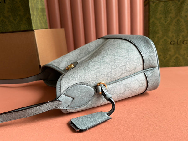 Gucci Ophidia 23cm Bag Gray Blue Canvas Leather 239917