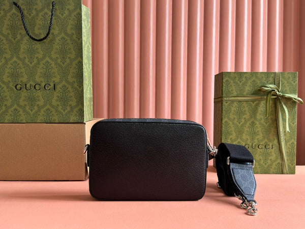 SMALL CROSSBODY BAG 24 WITH TAG IN BLACK CALFSKIN AND CANVAS TRIM