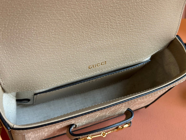 Gucci Horsebit 20.5 Bag Beige mix White Leather Canvas 244257