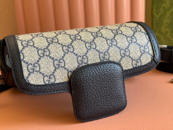 Borsa Gucci Horsebit in pelle nera blu ebano e tela 244258