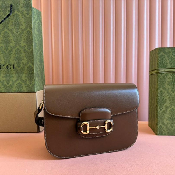 GG 1955 Horsebit Mini Bag 20cm Brown Calfskin Gold Hardware