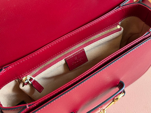 Gucci Horsebit 25 Bag Rosso Ancora Red Leather Canvas 244262
