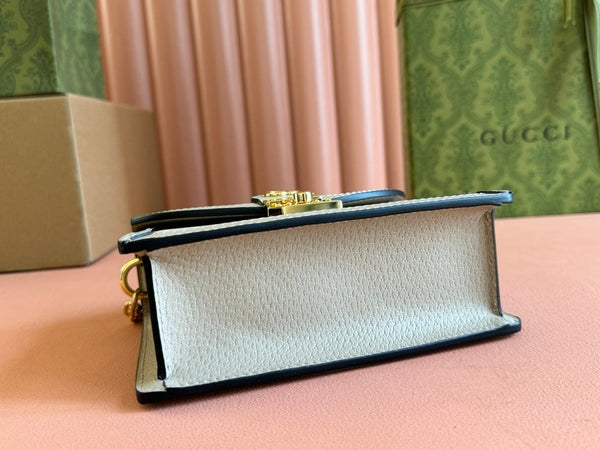 Gucci Ophidia 17.5cm Bag Beige White Canvas Leather 248488