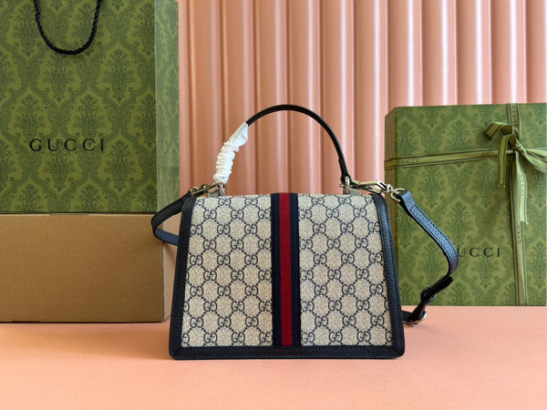 Borsa Gucci Ophidia 25cm in tela nera ebano e pelle 248493