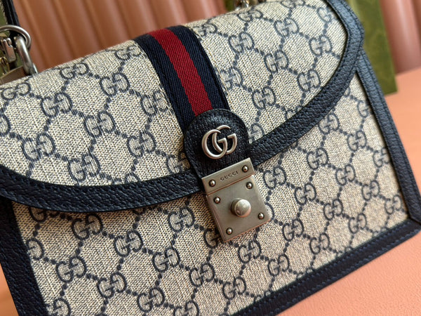 Borsa Gucci Ophidia 25cm in tela nera ebano e pelle 248493