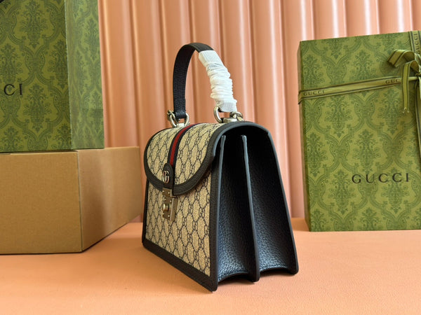 Borsa Gucci Ophidia 25cm in tela nera ebano e pelle 248493