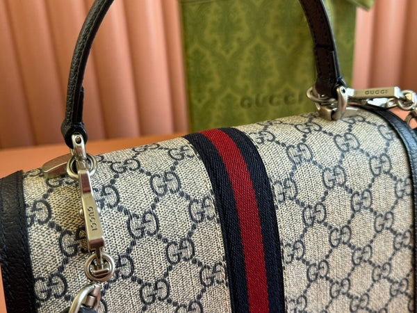 Borsa Gucci Ophidia 25cm in tela nera ebano e pelle 248493