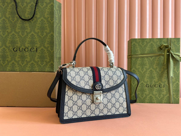 Borsa Gucci Ophidia 25cm in tela nera ebano e pelle 248493