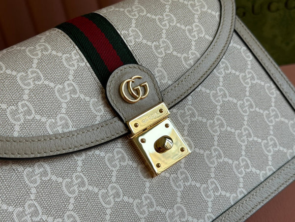 Gucci Ophidia 25cm Bag Beige White Canvas Leather 248494