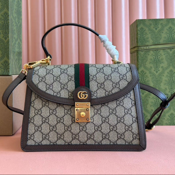 Gucci Ophidia 25cm Bag Ebony Brown Canvas Leather 248495