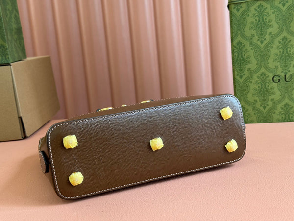 GG Horsebit 1955 Small Top Handle Bag Beige & Dark Brown GG Monogram Fabric 272173