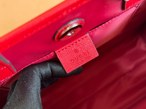 Gucci Bunny Print Tote Bag Red Beige Canvas 231228