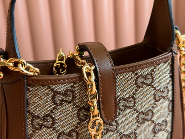 Gucci Jacket Bag Brown mix Ebony Rhinestones Leather Canvas 248592