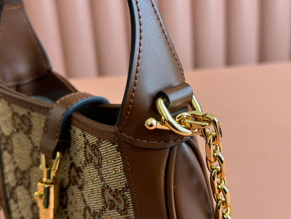 Gucci Jacket Bag Brown mix Ebony Rhinestones Leather Canvas 248592