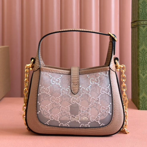 Gucci Jacket Bag Pink Lizard Rhinestones 248588