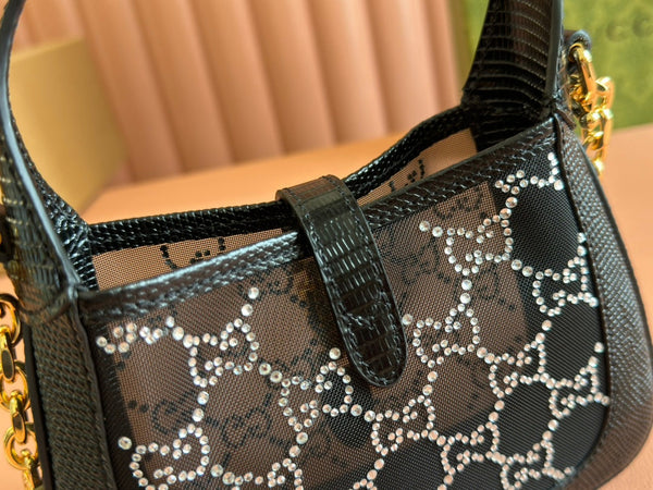 Gucci Jacket Bag Black White Lizard Rhinestones 248589