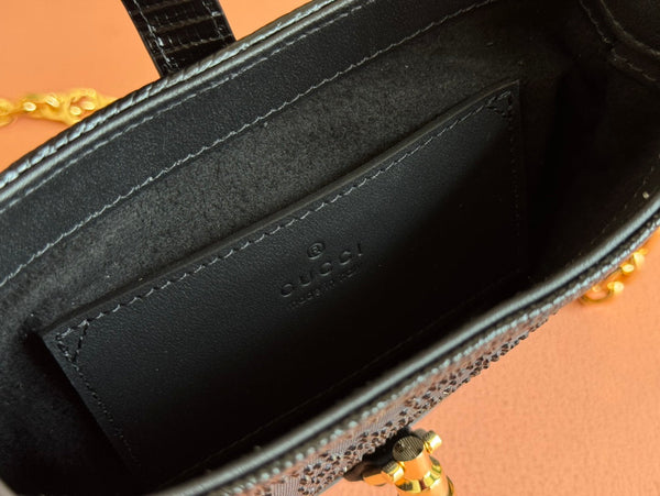 Gucci Jacket Bag Black Lizard Rhinestones 248590