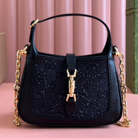 Gucci Jacket Bag Black Lizard Rhinestones 248590