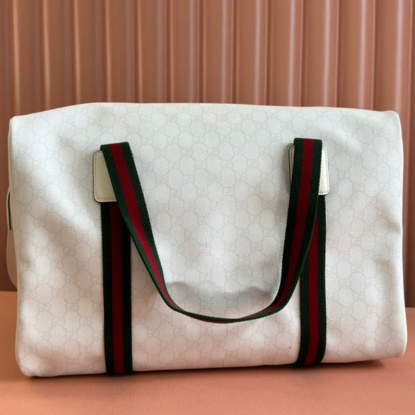 Borsa da viaggio Gucci in tela bianca e rossa 239930