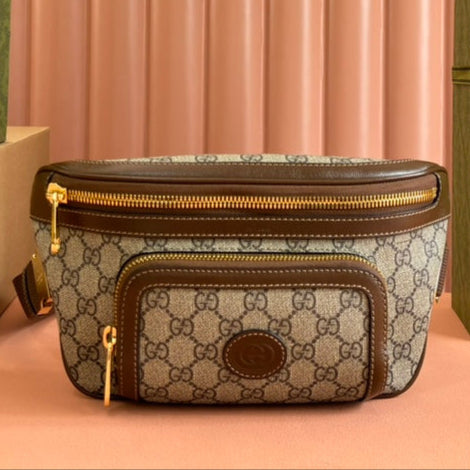 Gucci Interlocking G belt bag Brown mix Ebony Leather Canvas 248164