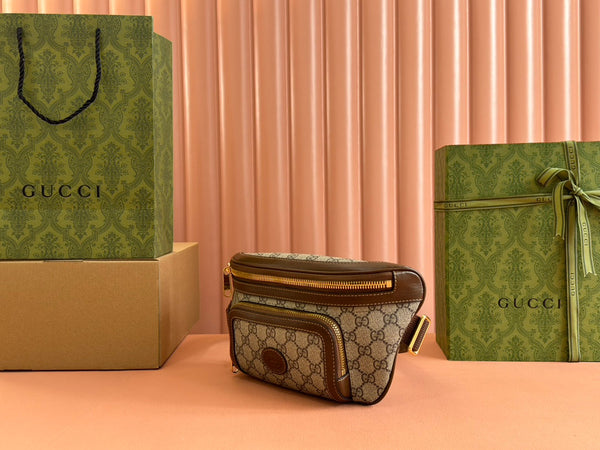 Gucci Interlocking G belt bag Brown mix Ebony Leather Canvas 248164