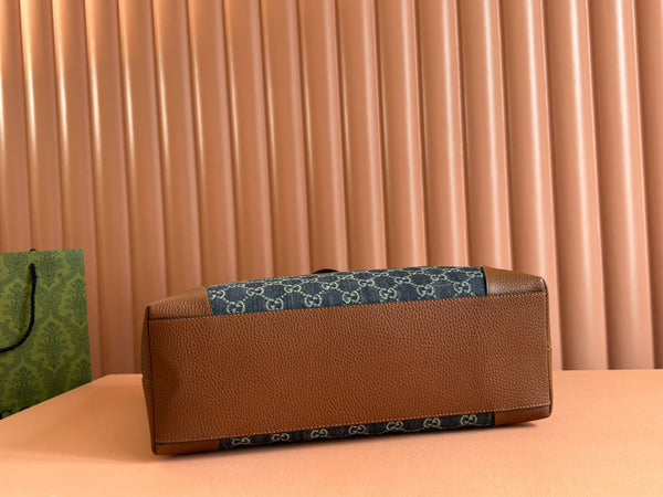 Gucci Ophidia 38cm Bag Blue Brown Leather Canvas 244458