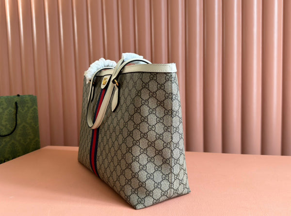 Gucci Ophidia 38cm Bag Ebony White Leather Canvas 244457