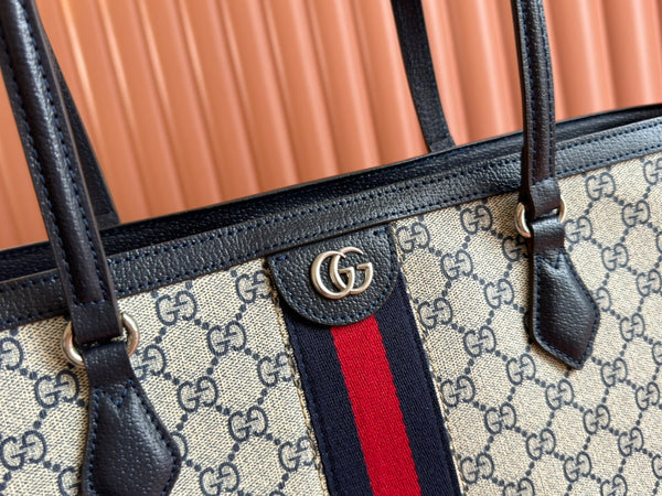 Gucci Ophidia 38cm Bag Ebony Black Leather Canvas 244456